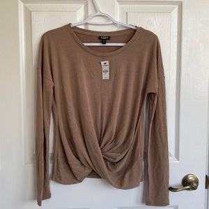 XS Express Tan Twist Front Long Sleeve Top